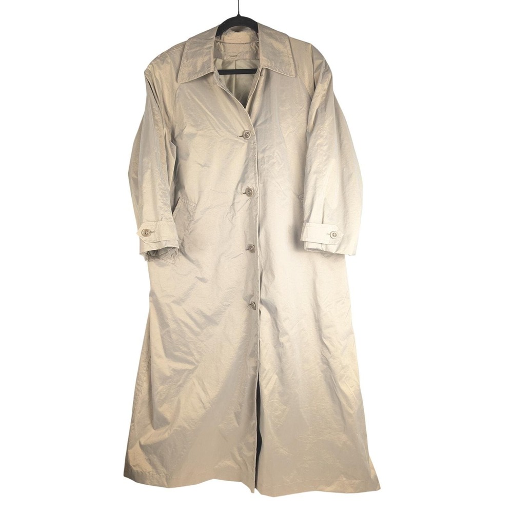8P Vtg Elegant London Fog Champagne Shimmer Trench Coat  Long Rain Jacket Womens
